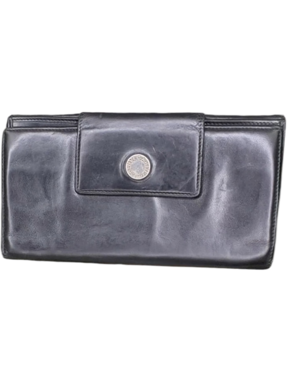 Bvlgari Black Leather Continental Wallet Long Bifold Snap Closure Wallet
